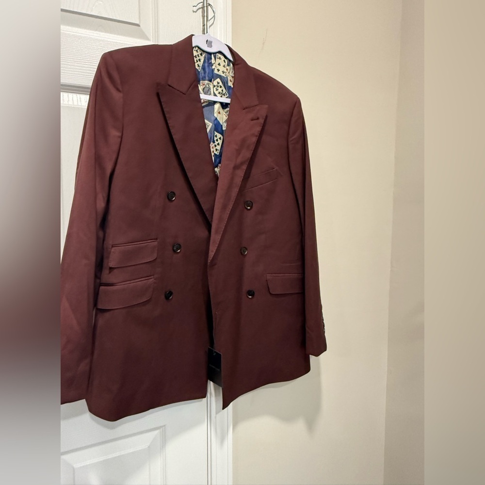 ALTON LANE Red Double-Breasted Sport Coat with Classic Tailoring Sz 42R